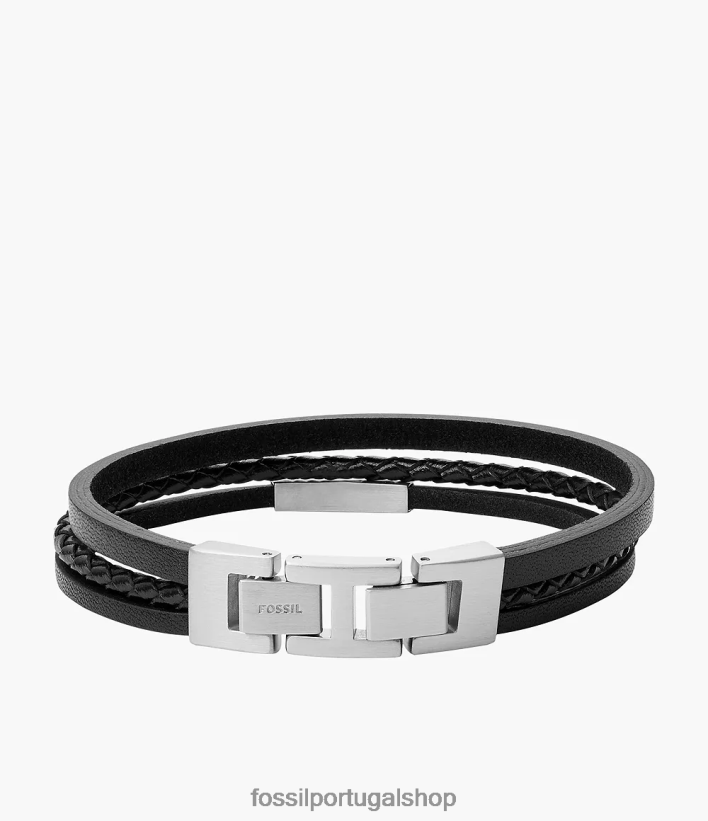 Fossil homens pulseira multifilamentos em aço e couro tom prata joia 40NJ6Z1860