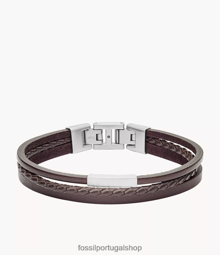 Fossil homens pulseira multifilamentos em aço e couro tom prata joia 40NJ6Z1868