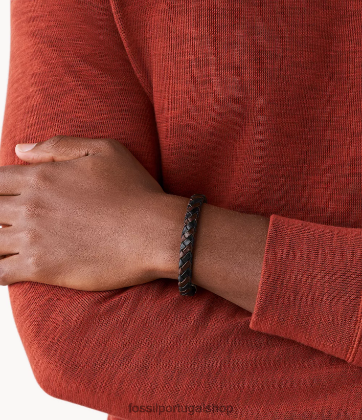 Fossil homens pulseira trançada marrom e preto joia 40NJ6Z1855