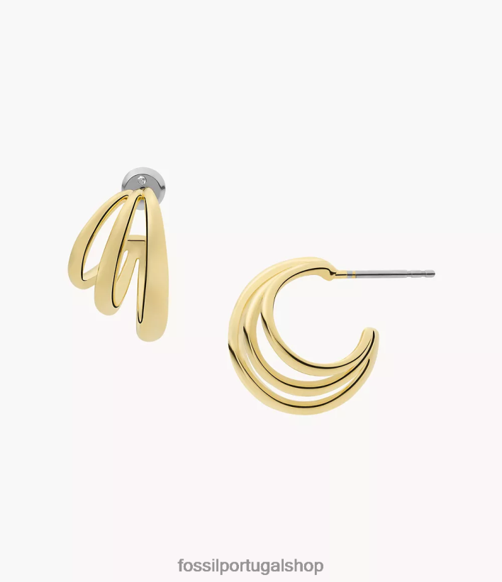 Fossil mulheres Sadie brincos de argola de latão banhados a 14k empilhados ouro joia 40NJ6Z1073