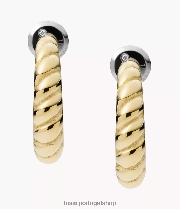 Fossil mulheres Sadie brincos de argola vintage torcidos em aço inoxidável tom de ouro joia 40NJ6Z1060