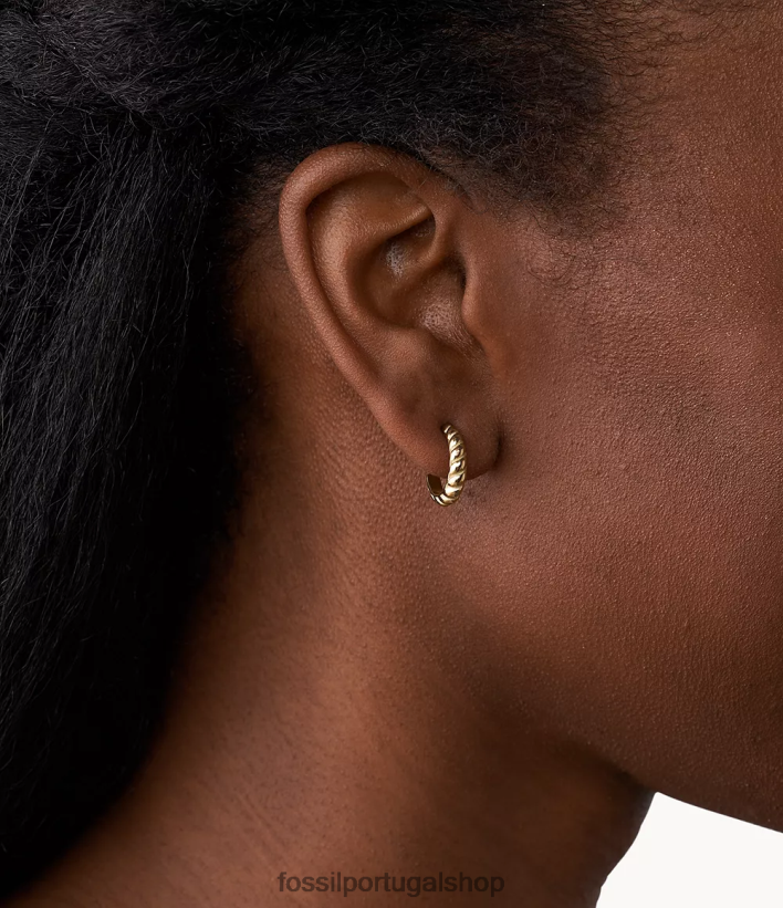 Fossil mulheres Sadie brincos de argola vintage torcidos em aço inoxidável tom de ouro joia 40NJ6Z1060