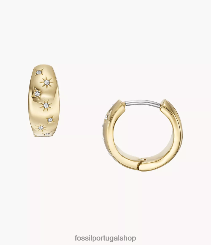 Fossil mulheres Sadie sob as estrelas brincos de argola de aço inoxidável tom de ouro joia 40NJ6Z1033