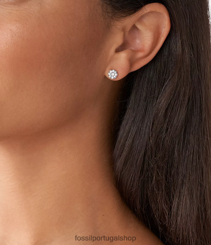 Fossil mulheres brinco de aço inoxidável com disco sutton tom prata joia 40NJ6Z1038