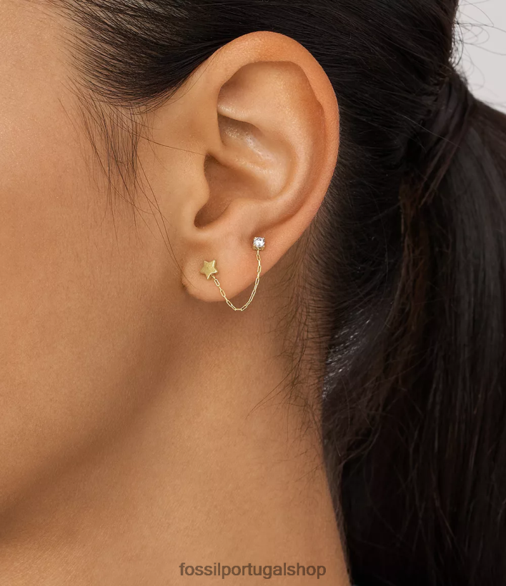 Fossil mulheres brinco de alpinista único de aço inoxidável empilhado tom de ouro joia 40NJ6Z1071