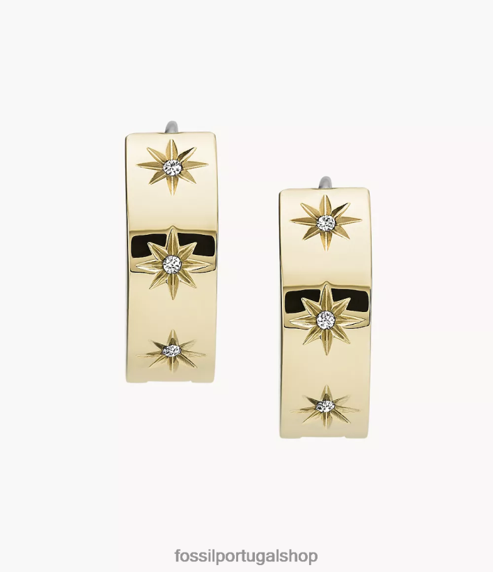 Fossil mulheres brinco de argola de aço inoxidável brilhante sutton tom de ouro joia 40NJ6Z1051