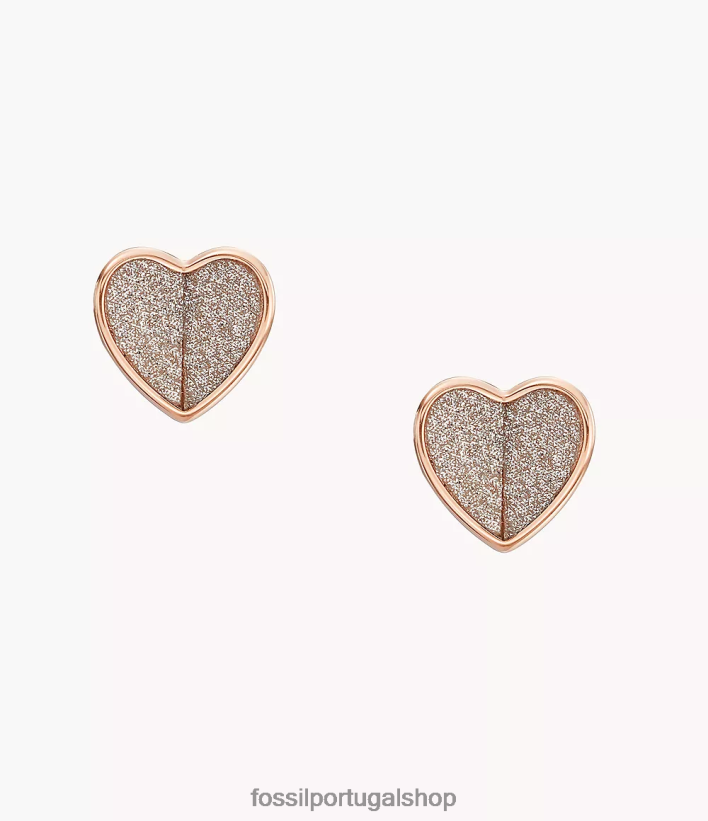 Fossil mulheres brincos de aço inoxidável Sadie Flutter Hearts tom de ouro rosa joia 40NJ6Z1062