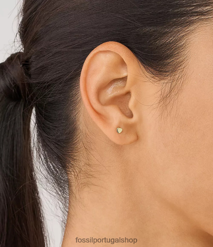 Fossil mulheres brincos de aço inoxidável com corações tom de ouro joia 40NJ6Z1065