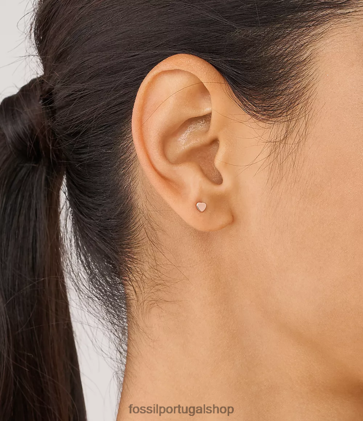 Fossil mulheres brincos de aço inoxidável com corações tom de ouro rosa joia 40NJ6Z1057