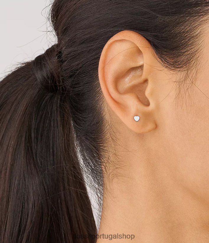 Fossil mulheres brincos de aço inoxidável com corações tom prata joia 40NJ6Z1069
