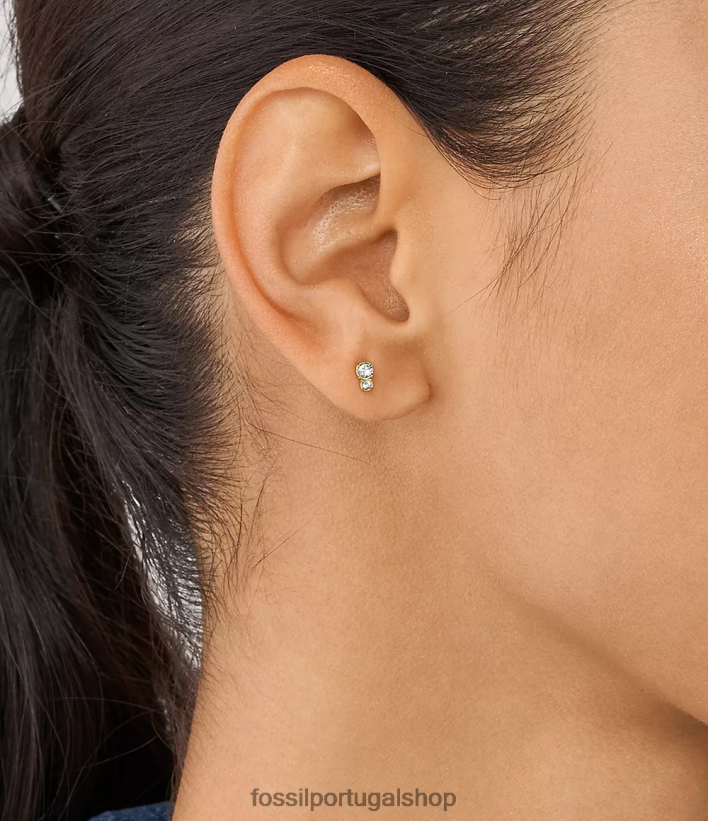 Fossil mulheres brincos de aço inoxidável todos empilhados tom de ouro joia 40NJ6Z1064