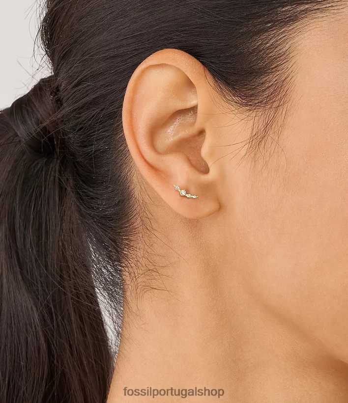 Fossil mulheres brincos de alpinista de aço inoxidável empilhados tom de ouro joia 40NJ6Z1037