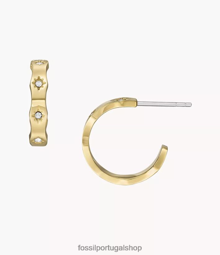 Fossil mulheres brincos de argola de aço inoxidável com borda recortada Sadie tom de ouro joia 40NJ6Z1083