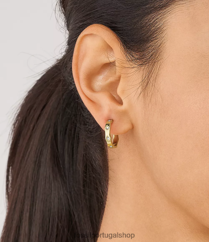 Fossil mulheres brincos de argola de aço inoxidável com borda recortada Sadie tom de ouro joia 40NJ6Z1083