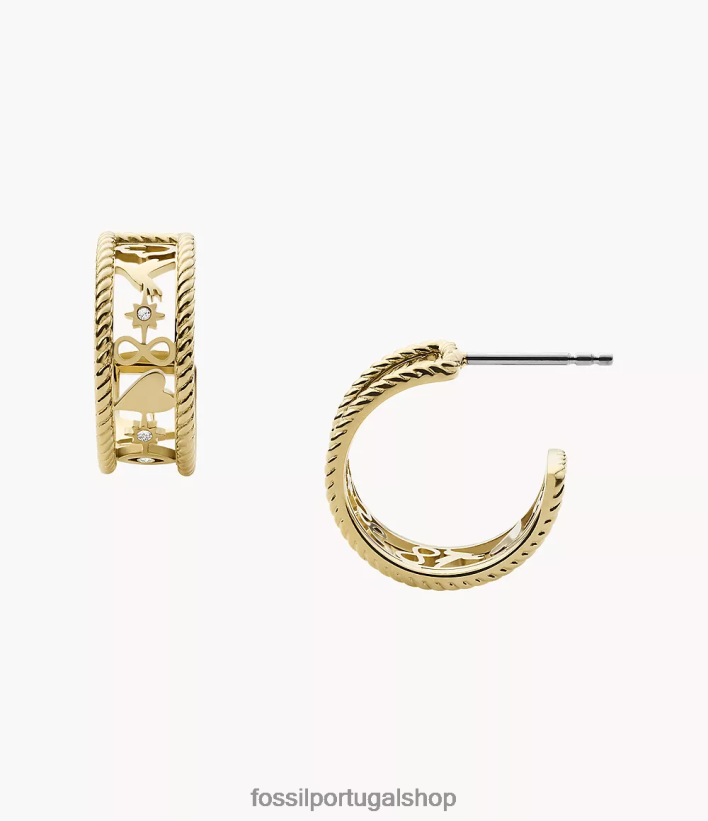 Fossil mulheres brincos de argola de aço inoxidável ícones sutton dourado joia 40NJ6Z1244