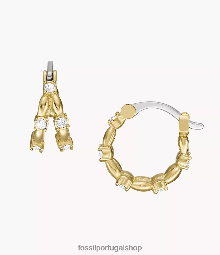 Fossil mulheres brincos de argola de aço inoxidável todos empilhados tom de ouro joia 40NJ6Z1072