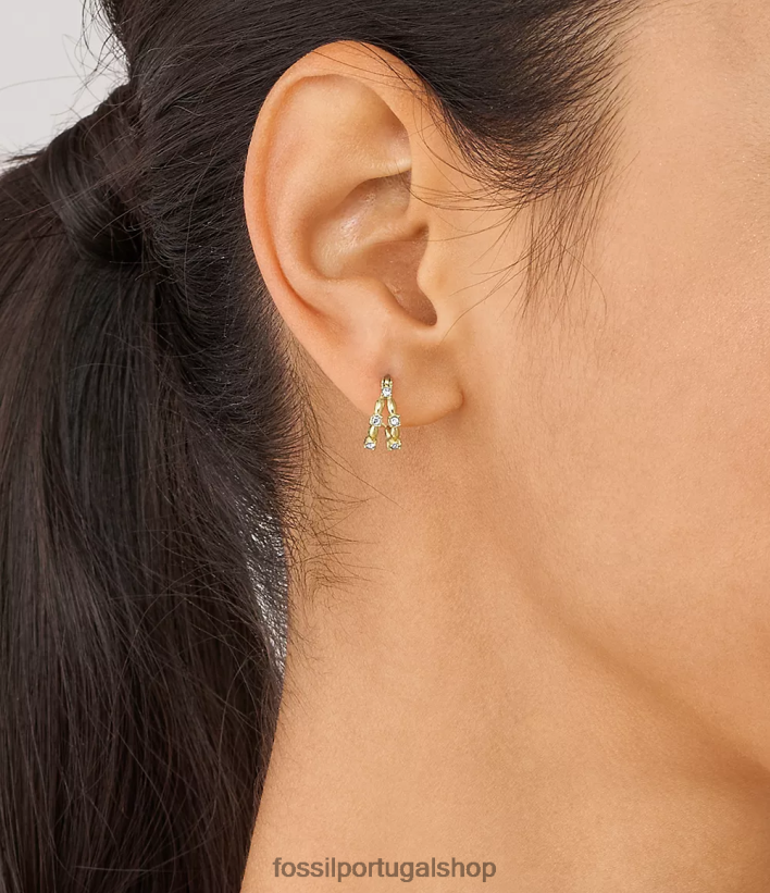 Fossil mulheres brincos de argola de aço inoxidável todos empilhados tom de ouro joia 40NJ6Z1072