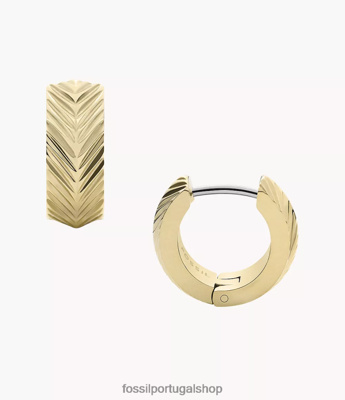 Fossil mulheres brincos de argola huggie de aço inoxidável com textura linear harlow tom de ouro joia 40NJ6Z1043