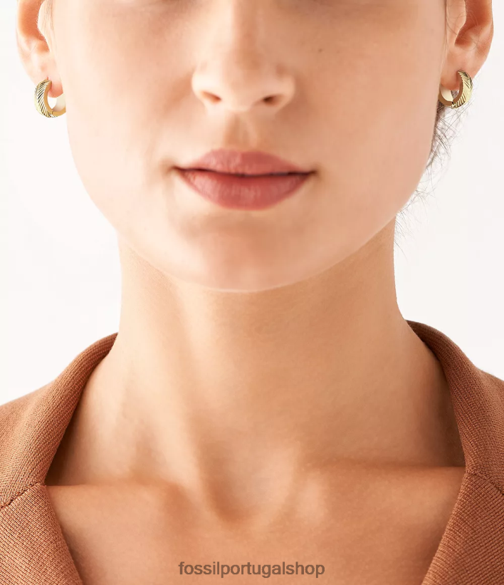 Fossil mulheres brincos de argola huggie de aço inoxidável com textura linear harlow tom de ouro joia 40NJ6Z1043