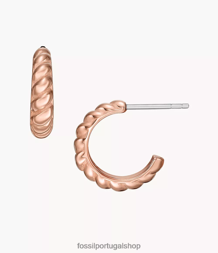 Fossil mulheres brincos de argola vintage torcidos em aço inoxidável tom de ouro rosa joia 40NJ6Z1081