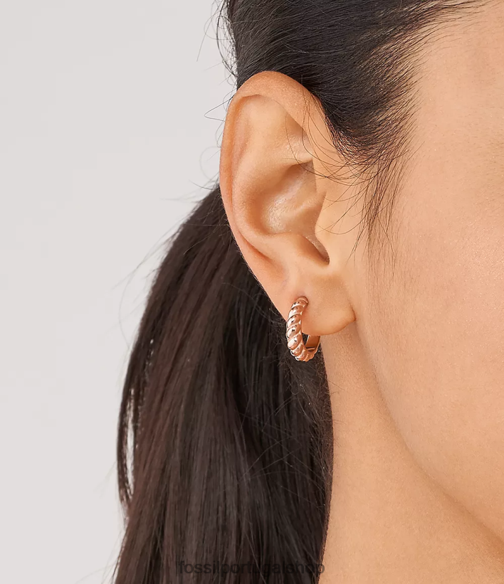 Fossil mulheres brincos de argola vintage torcidos em aço inoxidável tom de ouro rosa joia 40NJ6Z1081