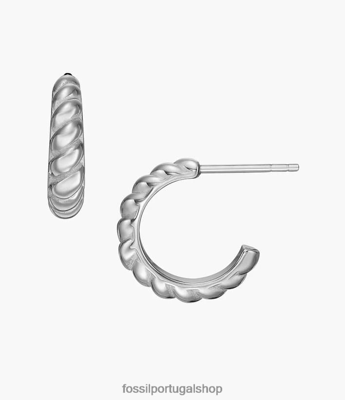 Fossil mulheres brincos de argola vintage torcidos em aço inoxidável tom prata joia 40NJ6Z1074