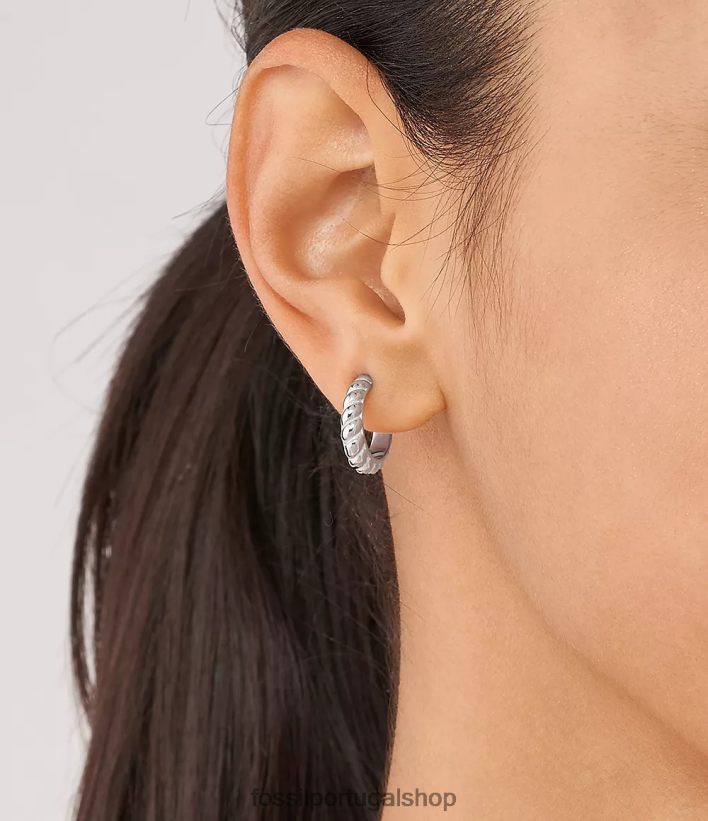 Fossil mulheres brincos de argola vintage torcidos em aço inoxidável tom prata joia 40NJ6Z1074