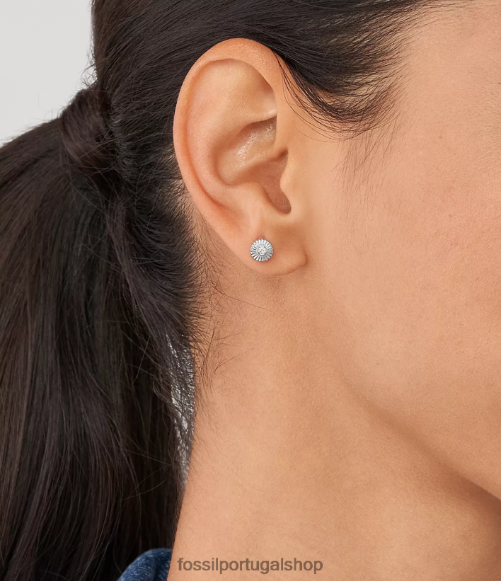 Fossil mulheres brincos de círculo de textura esterlina prata joia 40NJ6Z1055