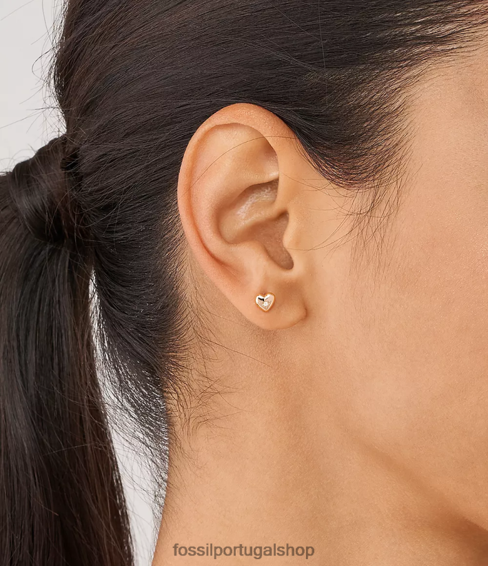 Fossil mulheres brincos de diamante cultivado em laboratório transparente banhado a 14k amor verdadeiro Rosa ouro joia 40NJ6Z1056