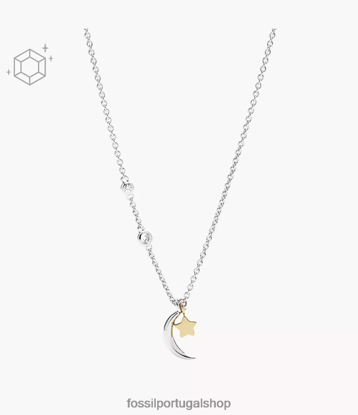 Fossil mulheres Colar Elliott Sterling Estrela e Lua Crescente prata joia 40NJ6Z929