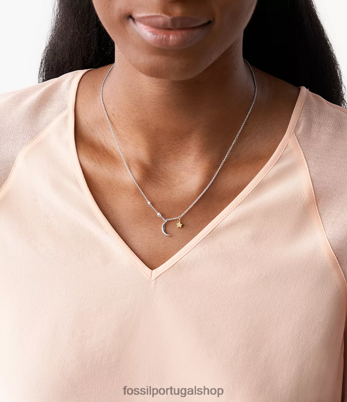Fossil mulheres Colar Elliott Sterling Estrela e Lua Crescente prata joia 40NJ6Z929