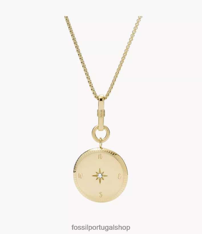 Fossil mulheres Colar com pingente de aço inoxidável com intenções de ano novo da Geórgia tom de ouro joia 40NJ6Z1139