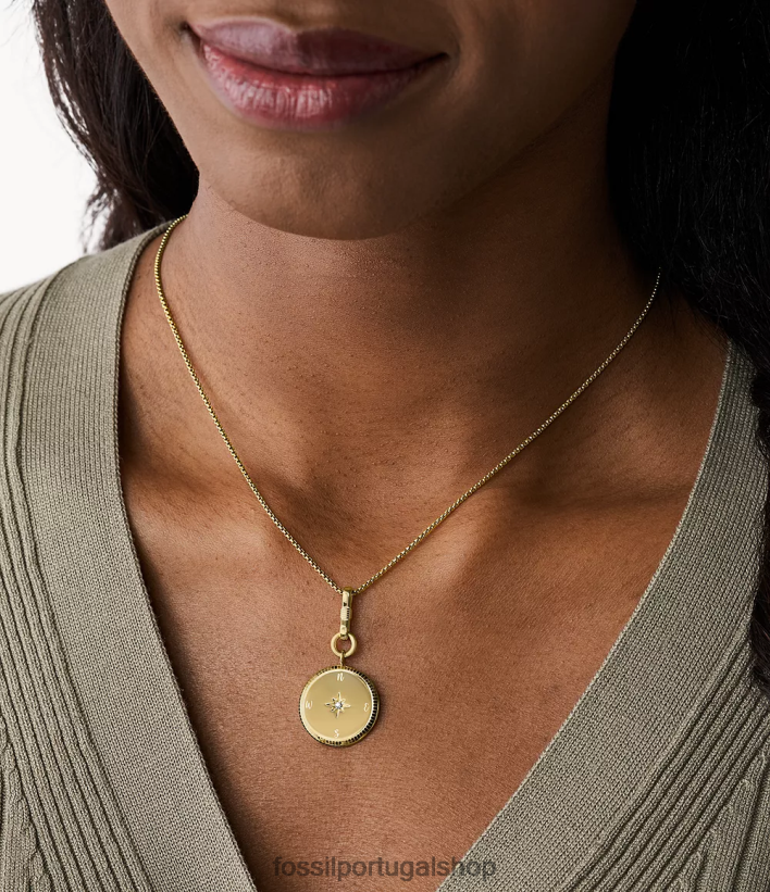 Fossil mulheres Colar com pingente de aço inoxidável com intenções de ano novo da Geórgia tom de ouro joia 40NJ6Z1139