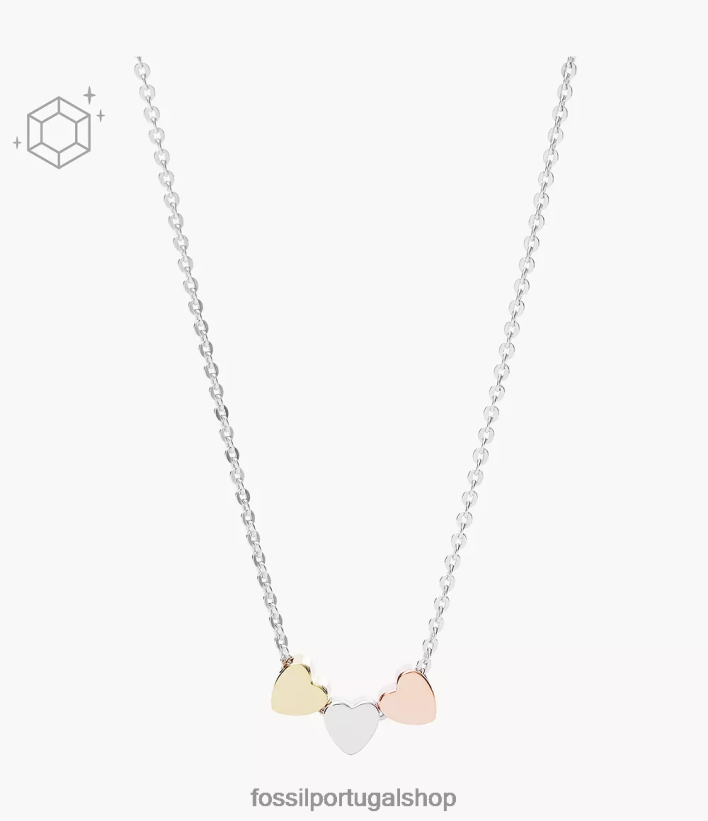 Fossil mulheres Colar em caixa esterlina tricolor com coração do Dia das Mães Elliott prata joia 40NJ6Z935