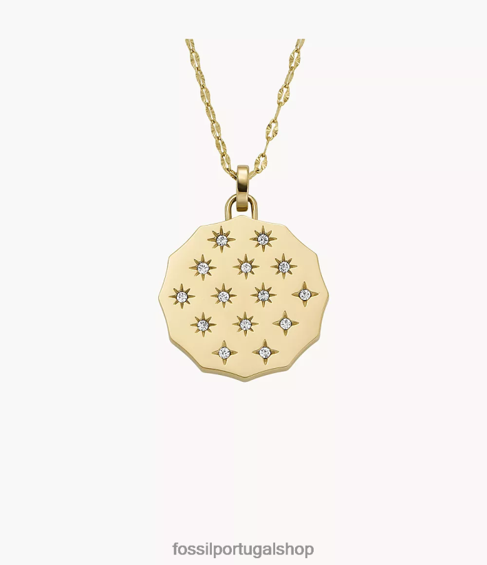 Fossil mulheres Sadie colar com pingente de aço inoxidável com borda recortada tom de ouro joia 40NJ6Z913