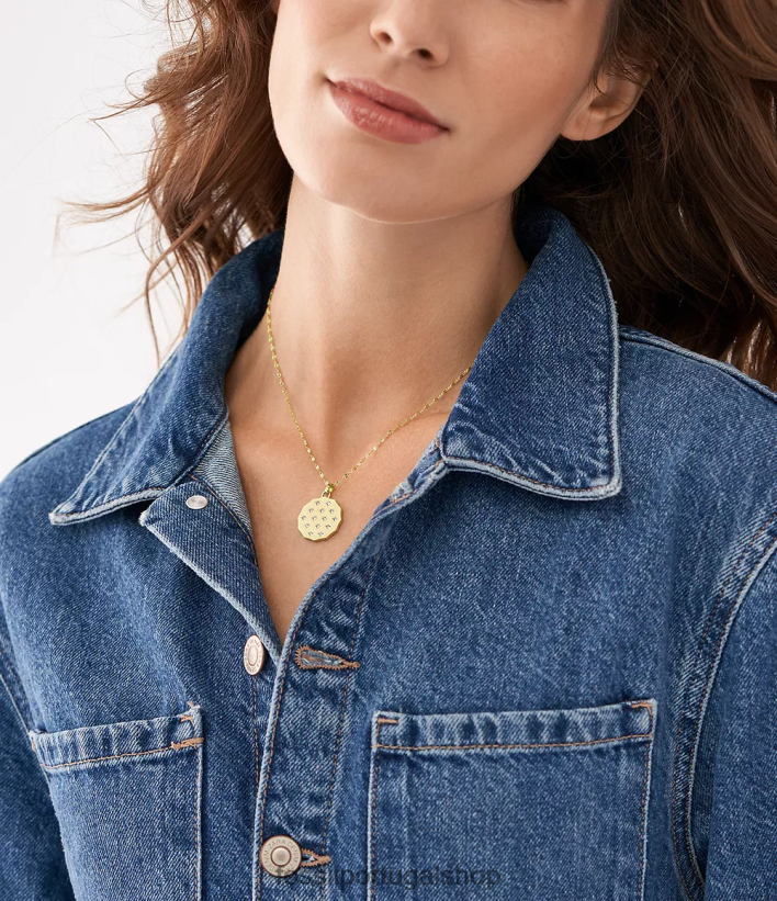 Fossil mulheres Sadie colar com pingente de aço inoxidável com borda recortada tom de ouro joia 40NJ6Z913