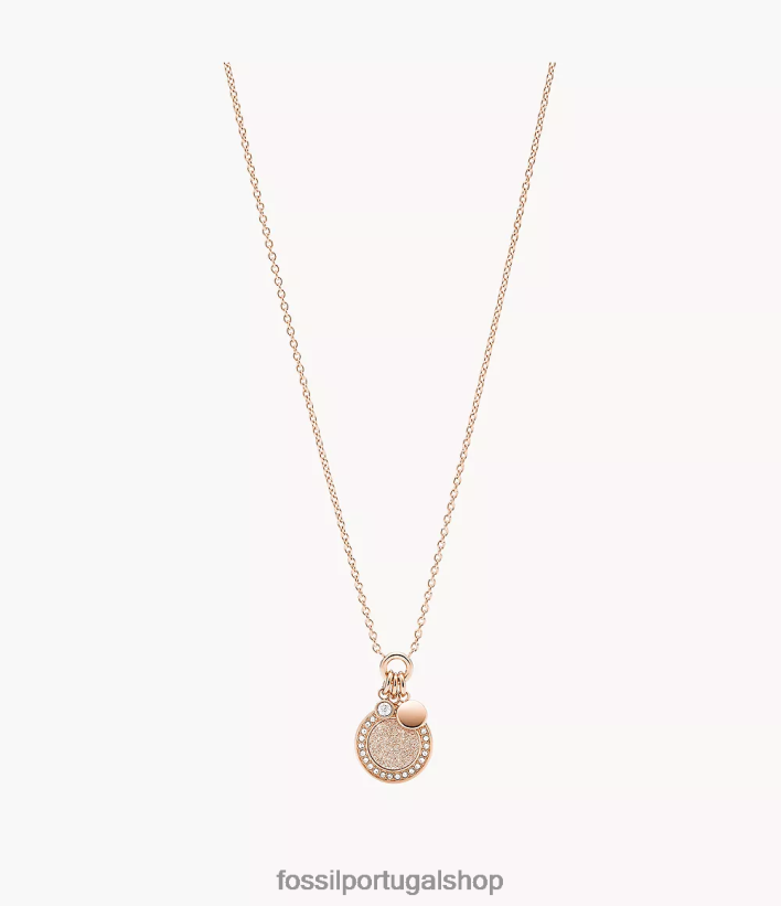 Fossil mulheres colar com pingente de aço halo sutton tom de ouro rosa joia 40NJ6Z1310