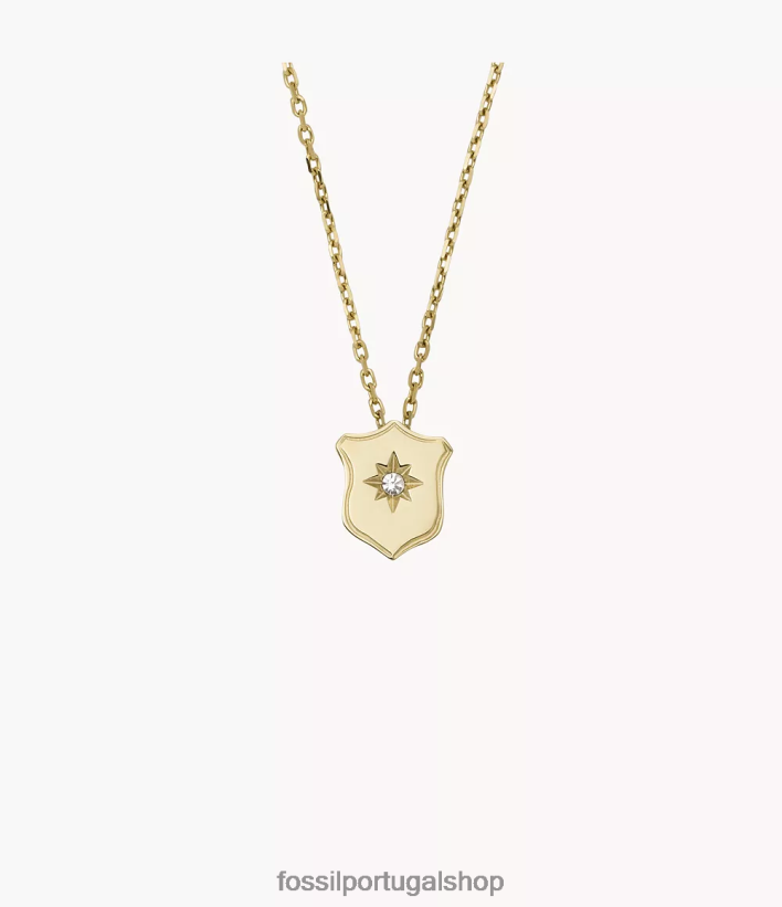 Fossil mulheres colar com pingente de escudo de aço inoxidável Heritage Essentials tom de ouro joia 40NJ6Z951