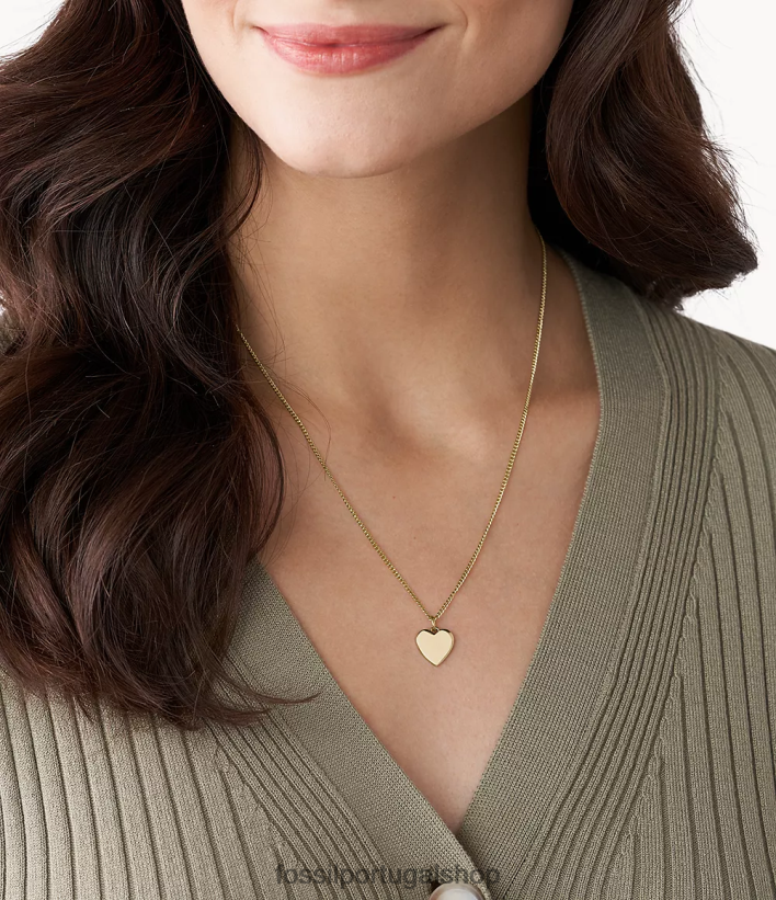 Fossil mulheres colar de aço inoxidável com coração de pista tom de ouro joia 40NJ6Z941