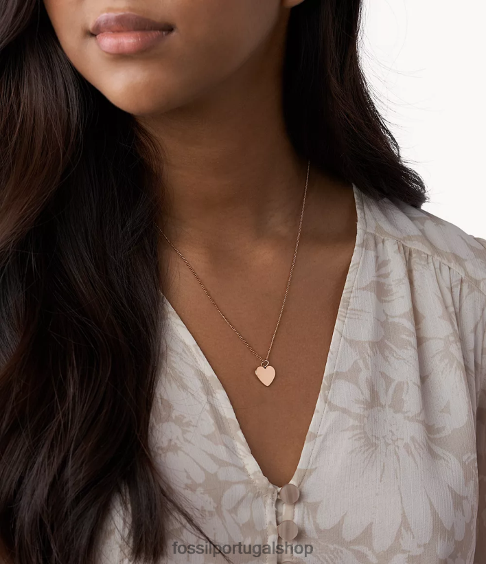 Fossil mulheres colar de aço inoxidável com coração de pista tom de ouro rosa joia 40NJ6Z912