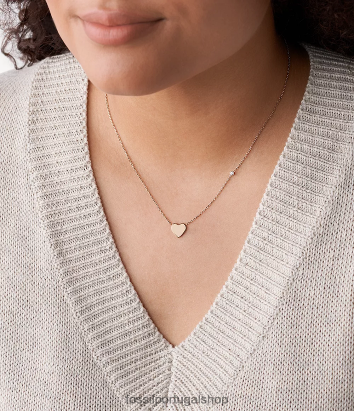 Fossil mulheres colar de aço inoxidável com coração de pista tom de ouro rosa joia 40NJ6Z916