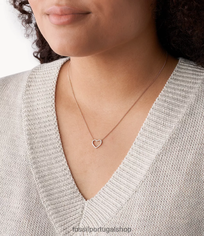 Fossil mulheres colar de aço inoxidável de coração aberto sutton tom de ouro rosa joia 40NJ6Z907