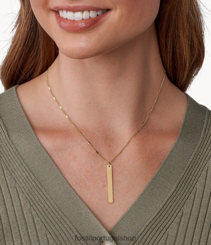 Fossil mulheres colar de aço inoxidável lane bar tom de ouro joia 40NJ6Z1309