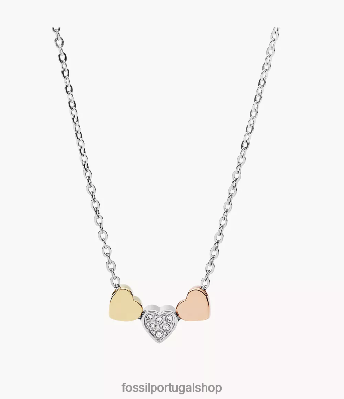 Fossil mulheres colar de aço tricolor com coração sutton prata joia 40NJ6Z940