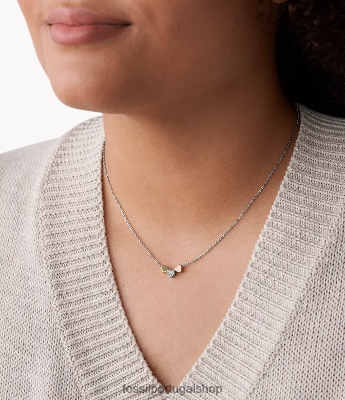 Fossil mulheres colar de aço tricolor com coração sutton prata joia 40NJ6Z940