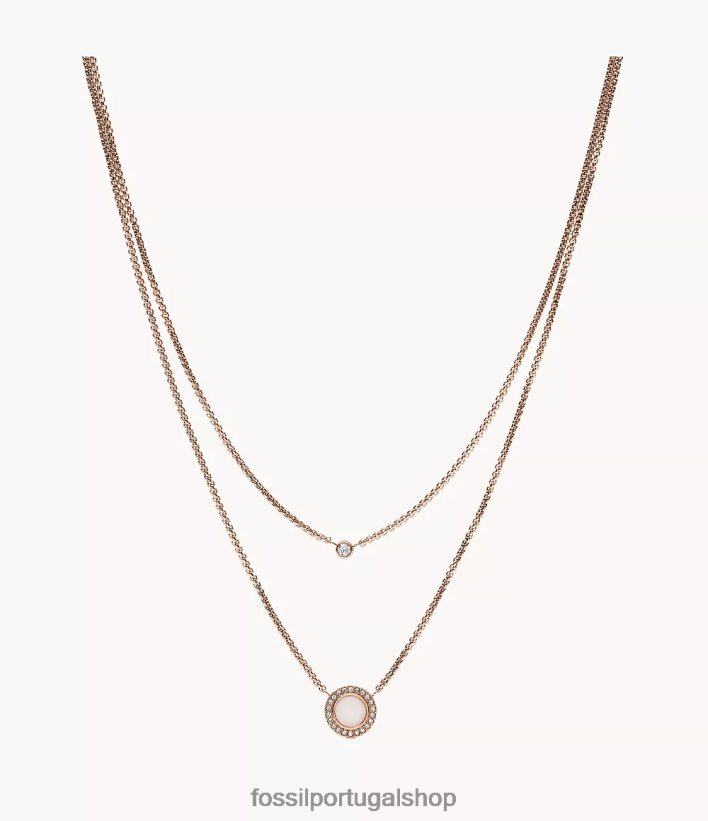 Fossil mulheres colar de aço val duplo brilho tom de ouro rosa joia 40NJ6Z955