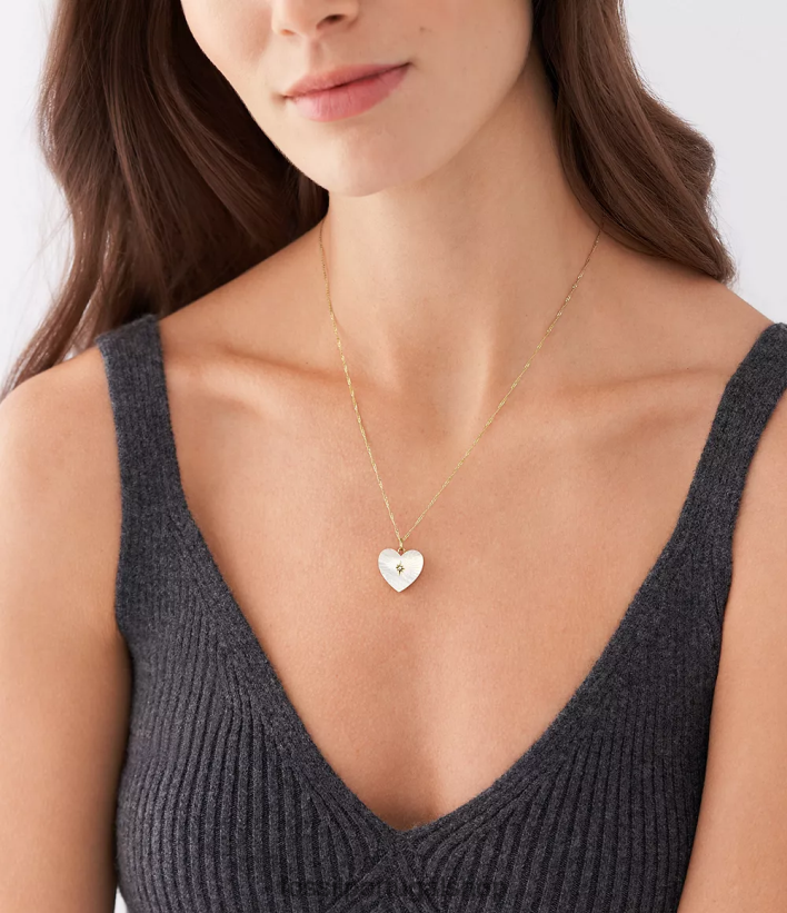 Fossil mulheres colar de coração de corrente de coleção de medalhão madrepérola branca joia 40NJ6Z957