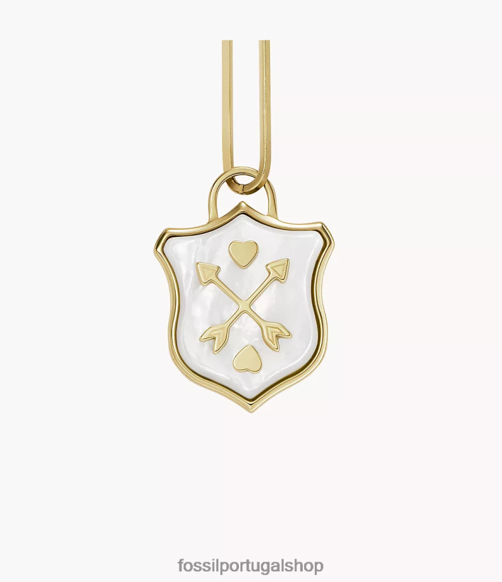 Fossil mulheres colar de corrente de aço inoxidável com escudo sutton madrepérola joia 40NJ6Z1183