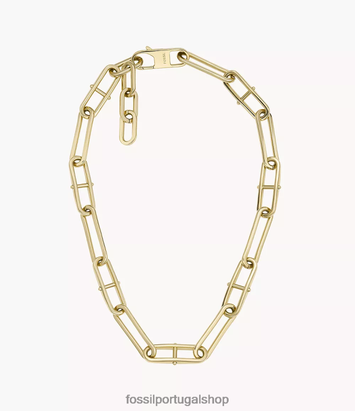 Fossil mulheres colar de corrente de aço inoxidável d-link Heritage tom de ouro joia 40NJ6Z902