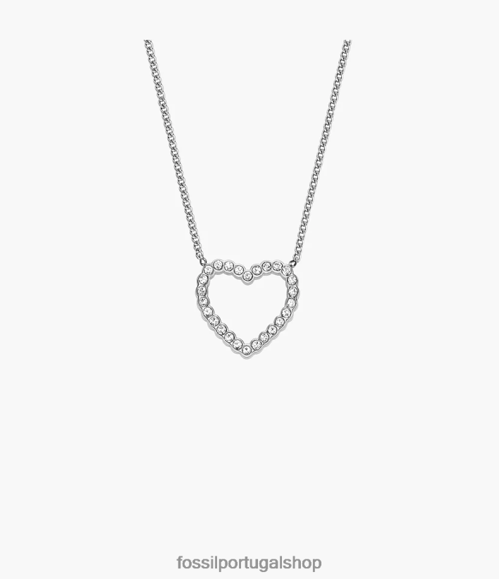 Fossil mulheres colar de corrente de aço inoxidável de coração aberto Sadie tom prata joia 40NJ6Z950